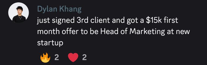 Dylan Khang posts that he signed a third client and got a 15 thousand dollar first month offer